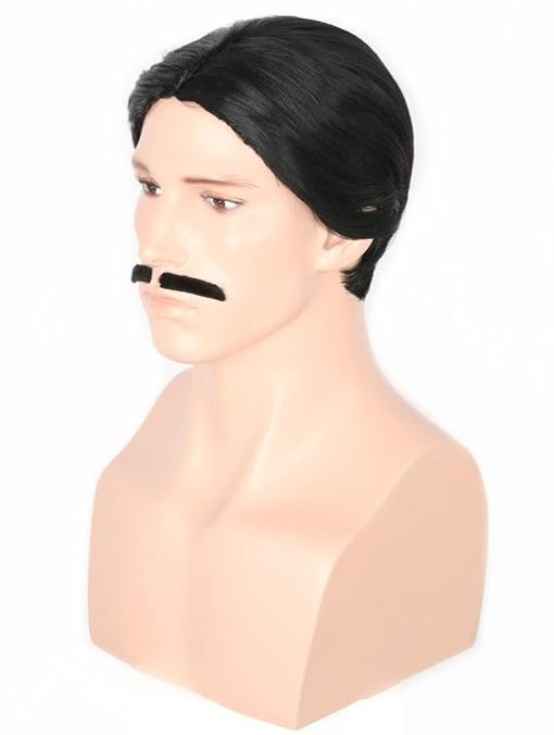 Wig store-Short Hair-Men's Black Short Hair and Mustache Halloween Party Costume Wig - Image 2