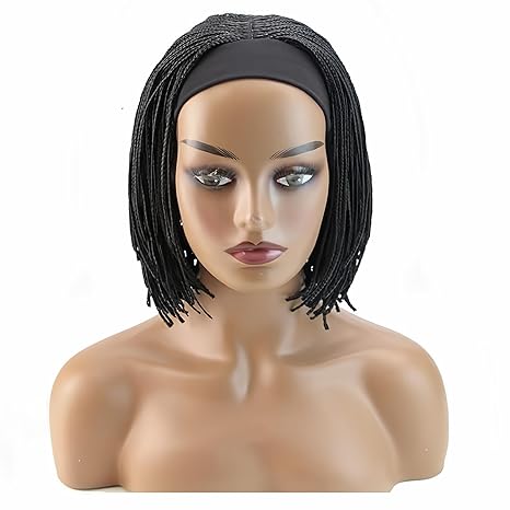 Wig store-Straight-Headband Braided Wigs for Black Women Heat Resistant Fiber Soft Synthetic Short Bob Box Braided Wig with Bangs African American Braided Wigs (10 inches- Headband wig) Wig store-Straight-Headband Braided Wigs for Black Women Heat Resistant Fiber Soft Synthetic Short Bob Box Braided Wig with Bangs African American Braided Wigs (10 inches- Headband wig)