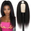 Wig store-Kinky Kinky Straight-U Part Kinky Straight – 16 inch Italian Upart Half Remy Yaki Straight Wigs for Black Women Human Hair Upgraded U Shape Clip in