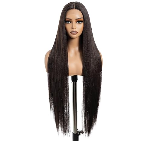 Wig store-Long Hair-DÉBUT Light Yaki Super Long Straight Hair Lace Front Wigs 36 Inches Middle Part 13x4x0.5 Natural Hairline with Baby Hair Highlight Brown Synthetic Wig for Women Wig store-Long Hair-DÉBUT Light Yaki Super Long Straight Hair Lace Front Wigs 36 Inches Middle Part 13x4x0.5 Natural Hairline with Baby Hair Highlight Brown Synthetic Wig for Women