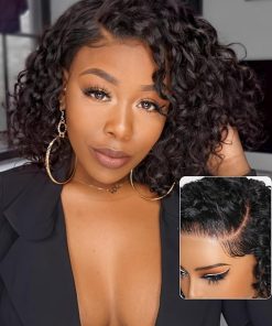 Wig store-Normal-UNICE 8 inch Short Curly Beyond Basics Bob Wig Human Hair Bye Bye Knots Glueless Wigs Pre Plucked Pre Cut 7×5 HD Lace Closure Ready to Go Wig Black Color 2