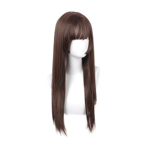 Wig store-Curly-Long Brown Straight Wig with Bangs with Bangs Natural Synthetic Heat Resistant Fiber Hair Wig for Daily Cosplay Use - Image 2