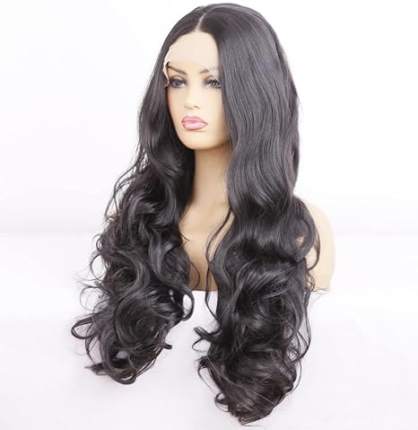 Wig store-Wavy-Long Wavy Black Lace Front Wig Synthetic Heated 13X4 Lace for Daily Cosplay Party Replacement Wig 26IN 3 Wig store-Wavy-Long Wavy Black Lace Front Wig Synthetic Heated 13X4 Lace for Daily Cosplay Party Replacement Wig 26IN - Image 3
