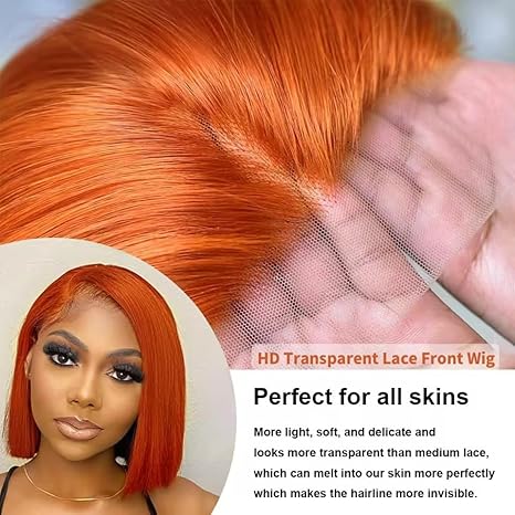 Wig store-Ginger Bob Wig-250% Density Ginger Bob Lace Front Wig Human Hair 13×4 Orange HD Lace Closure Human Hair Wig Pre Plucked with Baby Hair Short Ginger Straight Bob Colored Wig for Women 12 Inch 3 Wig store-Ginger Bob Wig-250% Density Ginger Bob Lace Front Wig Human Hair 13x4 Orange HD Lace Closure Human Hair Wig Pre Plucked with Baby Hair Short Ginger Straight Bob Colored Wig for Women 12 Inch - Image 3
