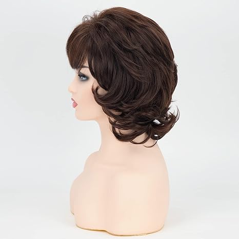 Wig store-Curly-RENERSHOW Brown Short Wavy Wigs for White Women with Bangs Medium Shaggy Wave Curly Wig Layered Natural Looking Synthetic Daily Party Wig 3 Wig store-Curly-RENERSHOW Brown Short Wavy Wigs for White Women with Bangs Medium Shaggy Wave Curly Wig Layered Natural Looking Synthetic Daily Party Wig - Image 3