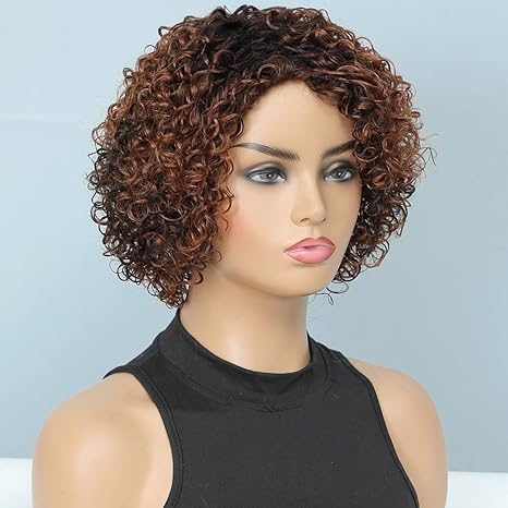 Wig store-Curly-UDU Ombre Glueless Wigs Human Hair Short Curly Human Hair Wigs For Black Women Human Hair Copper Brown Curly Wigs Non Lace Glueless Wig with Side Bangs Piano Color Side Part Wigs (P 4/Copper) 3 Wig store-Curly-UDU Ombre Glueless Wigs Human Hair Short Curly Human Hair Wigs For Black Women Human Hair Copper Brown Curly Wigs Non Lace Glueless Wig with Side Bangs Piano Color Side Part Wigs (P 4/Copper) - Image 3