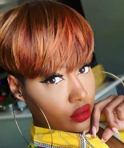 Wig store-pixie cut wigs-Pixie Cut Wigs Synthetic Short Mix Black and #350 Pixie Haircut Wig with Bangs Glueless Layered Wig Fashion Short Wigs for Women (mix-2)