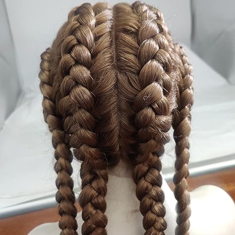 Wig store-Curly-xiweiya 36inch Mixed Goldend Blonde Braids Wig 4xTwist Double Dutch Braids 100% Hand Made Braided Wig with Baby Hairs Ash Brown Cornrow Braids Wig For Women 3 Wig store-Curly-xiweiya 36inch Mixed Goldend Blonde Braids Wig 4xTwist Double Dutch Braids 100% Hand Made Braided Wig with Baby Hairs Ash Brown Cornrow Braids Wig For Women - Image 3