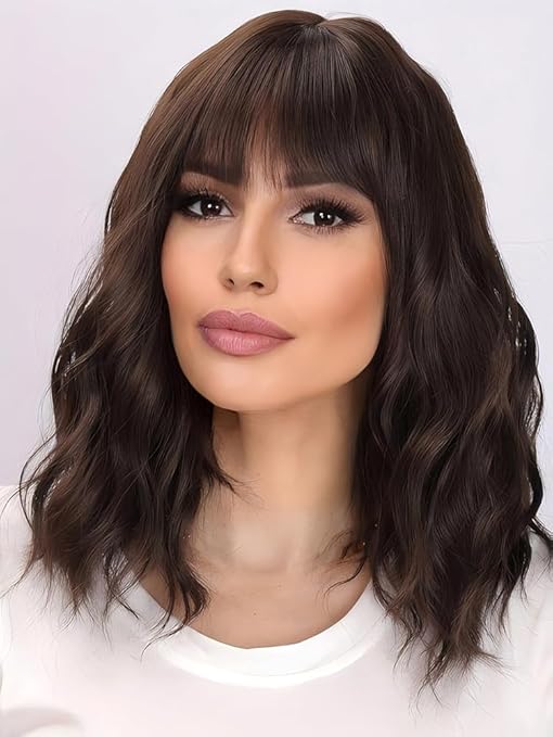 Wig store-Wavy-WAVE&BREEZE Short Brown Wig with Bangs Curly Bob Wigs for Women Natural Brown Hair Replacement Wigs Cosplay Costume Halloween Wigs Wig store-Wavy-WAVE&BREEZE Short Brown Wig with Bangs Curly Bob Wigs for Women Natural Brown Hair Replacement Wigs Cosplay Costume Halloween Wigs