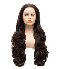Wig store-Wavy-Hair Synthetic Lace Front Wig Wavy Long 26inch Two Tone Brown Mix Heavy Density Heat Resistant Realistic Wig