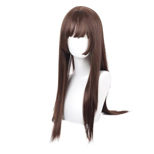Wig store-Curly-Long Brown Straight Wig with Bangs with Bangs Natural Synthetic Heat Resistant Fiber Hair Wig for Daily Cosplay Use - Image 3