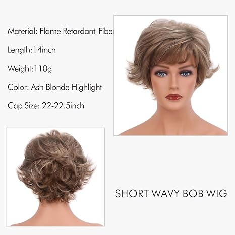 Wig store-Wavy-Ash Brown Blonde Short Pixie Cut Wig With Bangs for Women Natural Layered Hairstyles Womens Wigs Synthetic Hair Wig for Women Ladies Daily Used Costume Pixie Wigs 2 Wig store-Wavy-Ash Brown Blonde Short Pixie Cut Wig With Bangs for Women Natural Layered Hairstyles Womens Wigs Synthetic Hair Wig for Women Ladies Daily Used Costume Pixie Wigs - Image 2