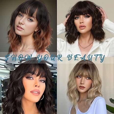 Wig store-Wavy-WAVE&BREEZE Short Brown Wig with Bangs Curly Bob Wigs for Women Natural Brown Hair Replacement Wigs Cosplay Costume Halloween Wigs 2 Wig store-Wavy-WAVE&BREEZE Short Brown Wig with Bangs Curly Bob Wigs for Women Natural Brown Hair Replacement Wigs Cosplay Costume Halloween Wigs - Image 2