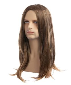 Wig store-Straight-Sallcks Mens Long Brown Wig Long Straight Wig for Men Middle Part Synthetic Heat Resistant Hair Wigs for Daily Party Costume Halloween (Light Brown)