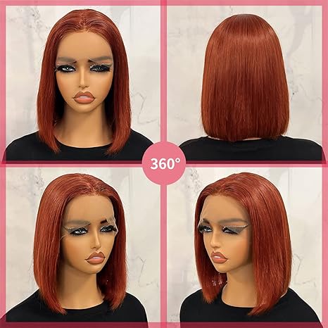 Wig store-Straight-Violly 14 Inch Reddish Brown 13×4 Short Bob Lace Front Wigs Human Hair 180 Density HD Transparent Glueless Bob Wig Human Hair Straight Lace Frontal Wigs with Baby Hair Pre Plucked Auburn Colored Red 3 Wig store-Straight-Violly 14 Inch Reddish Brown 13x4 Short Bob Lace Front Wigs Human Hair 180 Density HD Transparent Glueless Bob Wig Human Hair Straight Lace Frontal Wigs with Baby Hair Pre Plucked Auburn Colored Red - Image 3