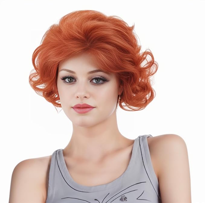 Wig store-Wavy-12 Inches Vintage Auburn Short Curly Wavy Wigs for Women Copper Red Wavy Wig with Synthetic Natural Ginger Wig for 60s 70s 80s Cosplay-Halloween 2 Wig store-Wavy-12 Inches Vintage Auburn Short Curly Wavy Wigs for Women Copper Red Wavy Wig with Synthetic Natural Ginger Wig for 60s 70s 80s Cosplay-Halloween - Image 2