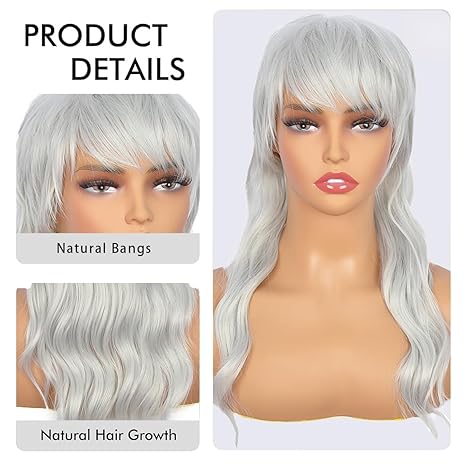 Wig store-Wavy-Long Grey Mullet Wig for Women with Bangs 90s 80s Wigs Natural Looking Synthetic Wig With Bangs for Women Wig 2 Wig store-Wavy-Long Grey Mullet Wig for Women with Bangs 90s 80s Wigs Natural Looking Synthetic Wig With Bangs for Women Wig - Image 2