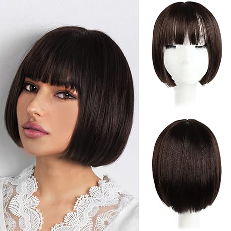 Wig store-Thick-HSPJHTM Brown Bob Wigs-Short Bob Hair Wigs 10″ Straight with Flat Bangs Synthetic Colorful Cosplay Daily Party Wig for Women Natural (Free Wig Cap) Wig store-Thick-HSPJHTM Brown Bob Wigs-Short Bob Hair Wigs 10" Straight with Flat Bangs Synthetic Colorful Cosplay Daily Party Wig for Women Natural (Free Wig Cap)