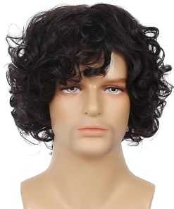 Wig store-Curly-Mens Dark Brown Short Curly Wig Fluffy Natural Synthetic Fiber Hair Wig Daily Party Cosplay Replacement Wigs 2