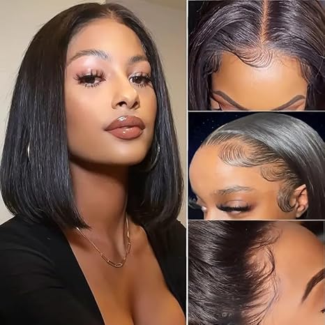 Wig store-Straight-glueless bob wigs human hair pre plucked pre cut 4×4 wear and go straight front bob wig glueless human hair density 180% short straight bob glueless wigs for black women 14inch 2 Wig store-Straight-glueless bob wigs human hair pre plucked pre cut 4x4 wear and go straight front bob wig glueless human hair density 180% short straight bob glueless wigs for black women 14inch - Image 2