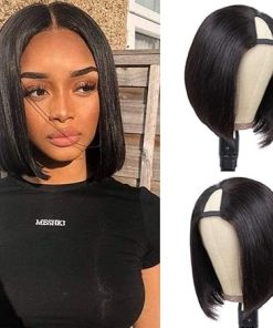 Wig store-Straight-PANEWAY U Part Wig Human Hair Wigs For Black Women 10 inch Short Bob Straight Wig Brazilian Remy Human Hair Bob Wigs Clip in Half Wig U Part Hair Extensions Natural Color