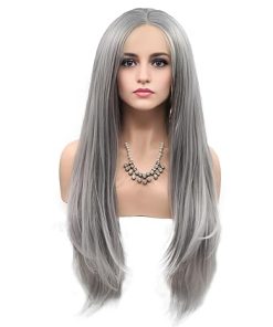 Wig store-Straight-Wiginway Long Straight 13×3 Lace Front Wigs Synthetic Wigs Natural Looking Hair for Girls Women (Grey)