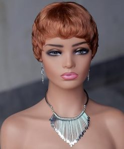 Wig store-Wavy-Pixie Cut Wig Human Hair for Black Women 30# Chocolate Brown Short Wigs Human Hair Glueless Wig with Bangs Brazilian Real Human Hair Layered Haircut Wigs Full Machine Made Wig 2