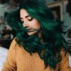 Wig store-Wavy-Aisaide Dark Green Wig Long Wavy Layered Green Wigs for Women Dark Curtain Bangs for Black Women Synthetic Layered Long Wavy Shaggy 24inch