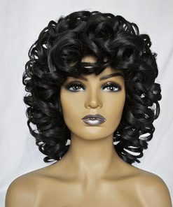 Wig store-Normal-KEAT Curly Wigs for Black Women Short Big Curly Kinky Wigs for Women Afro Wavy Black Mixed Brown Wig with Bangs Cute Natural Synthetic Wigs for African American Women K001BKA 2