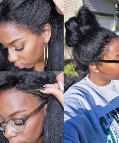 Wig store-Long Hair-360 Lace Front Wigs Human Hair Pre Plucked Bleached Knots 4C Curly Edges Hairline 180% Density Kinky Straight Human Hair Wig 360 HD Full Lace Frontal Wig Human Hair (24inches)