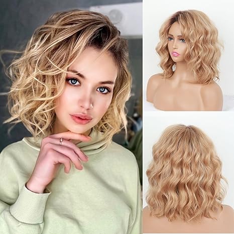 Wig store-Wavy-SCENTW Short Layered Ombre Blonde Wavy Bob Wigs for White Women Mid-length Blonde Curly Wig Synthetic Natural Looking Daily Party Wig Wig store-Wavy-SCENTW Short Layered Ombre Blonde Wavy Bob Wigs for White Women Mid-length Blonde Curly Wig Synthetic Natural Looking Daily Party Wig