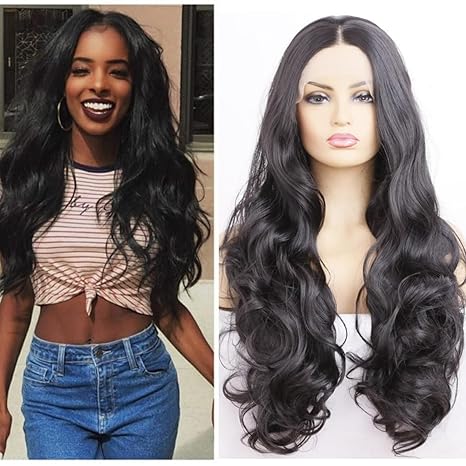 Wig store-Wavy-Long Wavy Black Lace Front Wig Synthetic Heated 13X4 Lace for Daily Cosplay Party Replacement Wig 26IN 2 Wig store-Wavy-Long Wavy Black Lace Front Wig Synthetic Heated 13X4 Lace for Daily Cosplay Party Replacement Wig 26IN - Image 2