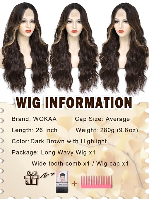 Wig store-Wavy-Long Dark Brown Wigs 26 Inch Ombre Brown Mixed Blonde Highlight Wig for Women Long Curly Wavy Synthetic Heat Resistant Wigs for Daily Party Use 3 Wig store-Wavy-Long Dark Brown Wigs 26 Inch Ombre Brown Mixed Blonde Highlight Wig for Women Long Curly Wavy Synthetic Heat Resistant Wigs for Daily Party Use - Image 3