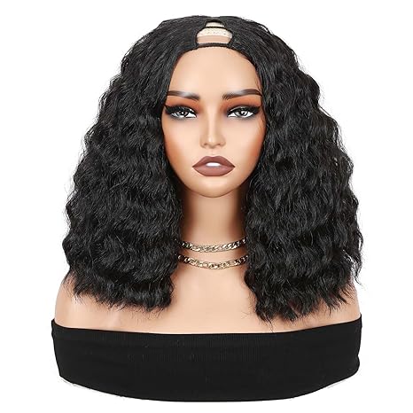 Wig store-Curly-Quantum Love V part Curly Wavy Wigs Short Bob Loose Curly Wig Wear And Go Synthetic Glueless Natural Black Wig 14 Inches 2 Wig store-Curly-Quantum Love V part Curly Wavy Wigs Short Bob Loose Curly Wig Wear And Go Synthetic Glueless Natural Black Wig 14 Inches - Image 2