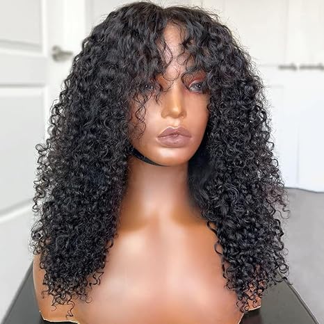 Wig store-Curly-200 Density Curly Wig with Bangs Human Hair Full Machine Made Scalp Top Wig Glueless Virgin Brazilian Long Curly Wig No Lace for Black Women Natural Color 20 inch 3 Wig store-Curly-200 Density Curly Wig with Bangs Human Hair Full Machine Made Scalp Top Wig Glueless Virgin Brazilian Long Curly Wig No Lace for Black Women Natural Color 20 inch - Image 3