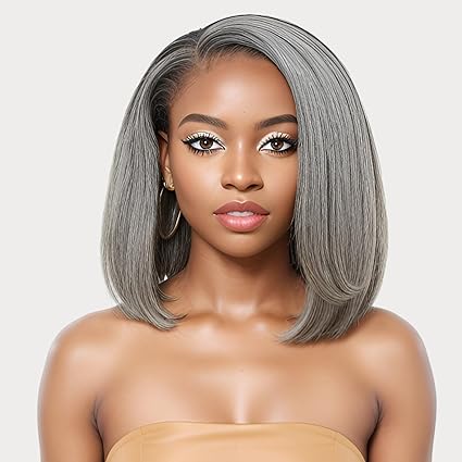 Wig store-Curly-12″ Glueless Salt And Pepper Human Hair Wigs Staight Grey Bob Wig Human Hair 5×5 Closure Grey HD Lace Front Human Hair Wigs Pre Cut Pre Plucked Hairline Gray Short Bob Wigs for Black Women Wig store-Curly-12" Glueless Salt And Pepper Human Hair Wigs Staight Grey Bob Wig Human Hair 5x5 Closure Grey HD Lace Front Human Hair Wigs Pre Cut Pre Plucked Hairline Gray Short Bob Wigs for Black Women