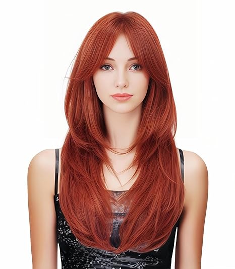 Wig store-Wavy-Rugelyss Long Wavy Auburn Red Wigs for Women- Layered Synthetic Copper Ginger Hair Wig with Bangs for Daily or Costume Party 3 Wig store-Wavy-Rugelyss Long Wavy Auburn Red Wigs for Women- Layered Synthetic Copper Ginger Hair Wig with Bangs for Daily or Costume Party - Image 3