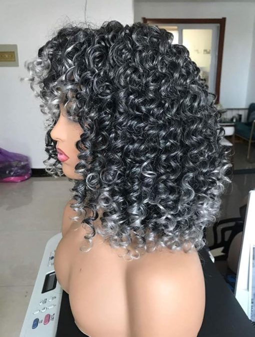 Wig store-Coily-PRETTIEST Afro Curly Wigs with Bangs for Black Women Kinky Curly Wig for Daily Wear (Ombre Grey) - Image 3