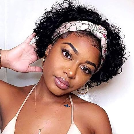 Wig store-Curly-Short Headband Wig Human Hair Wigs for Black Women Put on and Go Glueless Wig Short Curly Headband Wigs 150% Density Natural Black Pixie Cut Wig Human Hair 6 Inch 2 Wig store-Curly-Short Headband Wig Human Hair Wigs for Black Women Put on and Go Glueless Wig Short Curly Headband Wigs 150% Density Natural Black Pixie Cut Wig Human Hair 6 Inch - Image 2