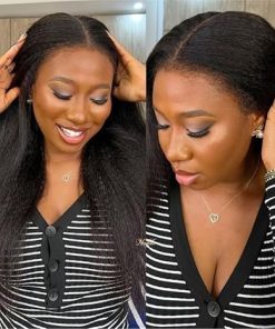 Wig store-Straight-Nadula Yaki Straight Bye Bye Knots Glueless Kinky Edge Hairline 7×5 Pre Cut Lace Front Wigs Human Hair Pre Plucked Bleached 3S Glueless Wig 150% Density 14 Inch 2