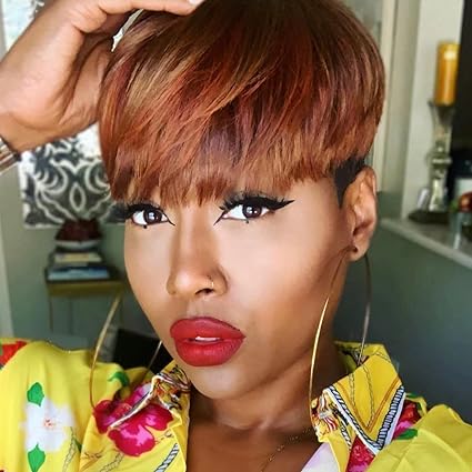 Wig store-pixie cut wigs-Pixie Cut Wigs Synthetic Short Mix Black and #350 Pixie Haircut Wig with Bangs Glueless Layered Wig Fashion Short Wigs for Women (mix-2) 2 Wig store-pixie cut wigs-Pixie Cut Wigs Synthetic Short Mix Black and #350 Pixie Haircut Wig with Bangs Glueless Layered Wig Fashion Short Wigs for Women (mix-2) - Image 2