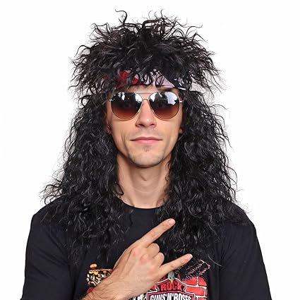 Wig store-Curly-80s Wig with Bandana for Men Long Curly Black Rocker cosplay wig for Halloween 3 Wig store-Curly-80s Wig with Bandana for Men Long Curly Black Rocker cosplay wig for Halloween - Image 3