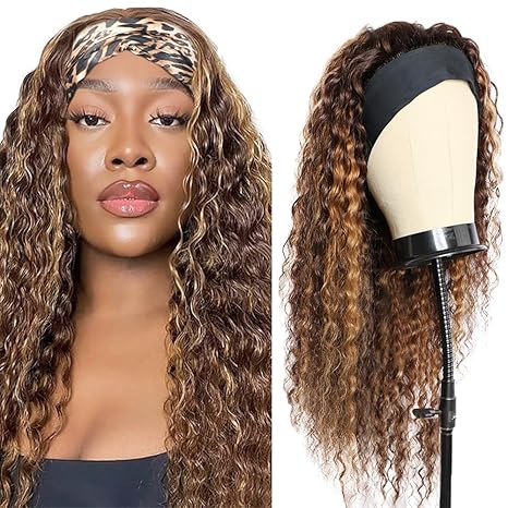 Wig store-Wavy-22 Inch P4/27 Ombre Blonde Headband Wig Human Hair Grade 8A Brazilian Virgin Hair Glueless No Lace Wig Highlight Honey Blonde Water Wig Human Hair Machine Made Headband Wig 150% Density Wig store-Wavy-22 Inch P4/27 Ombre Blonde Headband Wig Human Hair Grade 8A Brazilian Virgin Hair Glueless No Lace Wig Highlight Honey Blonde Water Wig Human Hair Machine Made Headband Wig 150% Density