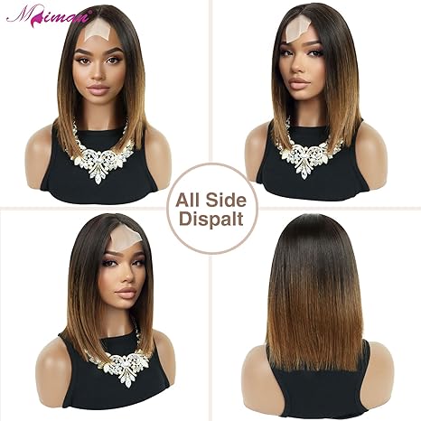 Wig store-Straight-MIMAN 12 Inch Shoulder Length Ombre Brown Bob Wigs for Women Small Lace Front Wigs Middle Part Straight Natural Synthetic Hair Replacement Wigs 2 Wig store-Straight-MIMAN 12 Inch Shoulder Length Ombre Brown Bob Wigs for Women Small Lace Front Wigs Middle Part Straight Natural Synthetic Hair Replacement Wigs - Image 2