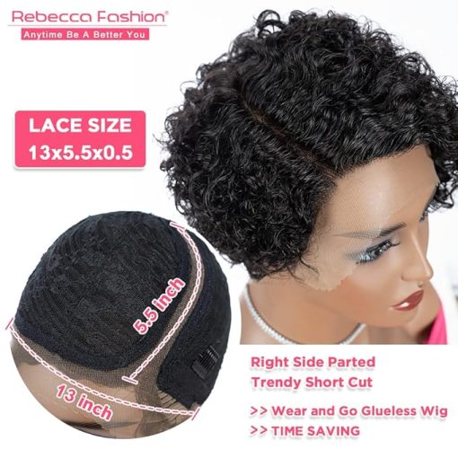 Wig store-Wavy-Rebecca Fashion Curly Pixie Cut Lace Front Wigs Human Hair Water Wave Short Pixie Cut Wig Side Part 13x5.5x0.5 HD Lace Wig Natural Color - Image 2