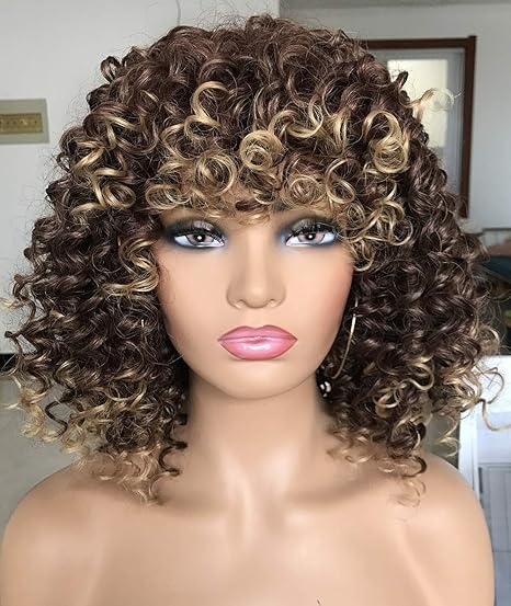 Wig store-Coily-PRETTIEST Afro Curly Wigs with Bangs for Black Women Kinky Curly Wig for Daily Wear (Ombre Blonde) Wig store-Coily-PRETTIEST Afro Curly Wigs with Bangs for Black Women Kinky Curly Wig for Daily Wear (Ombre Blonde)