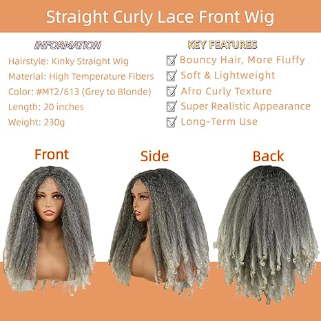 Wig store-New Afro Curly-MISS FANCY Afro Curly Lace Front Wig for Black Women 20 Inch Grey to Blonde Natural Synthetic Bouncy Wig Kinky Straight with Curly End Wigs T Part Transparent Lace Pre-plucked with Baby Hair 2 Wig store-New Afro Curly-MISS FANCY Afro Curly Lace Front Wig for Black Women 20 Inch Grey to Blonde Natural Synthetic Bouncy Wig Kinky Straight with Curly End Wigs T Part Transparent Lace Pre-plucked with Baby Hair - Image 2