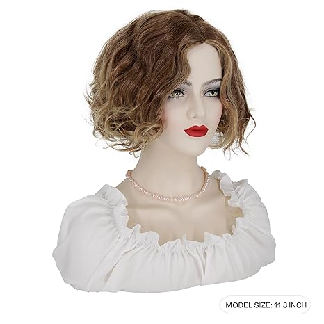 Wig store-Curly-ELIM Short Curly Wigs for White Women Blonde Mixed Brown Synthetic Hair Wig Wavy Curly Cosplay Wigs for Daily Party Use with Wig Cap Z308 3 Wig store-Curly-ELIM Short Curly Wigs for White Women Blonde Mixed Brown Synthetic Hair Wig Wavy Curly Cosplay Wigs for Daily Party Use with Wig Cap Z308 - Image 3