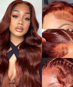 Wig store-Long Hair-Reddish Brown Lace Front Wigs Human Hair Pre Plucked 200% Density 13×4 Body Wave Lace Frontal Wigs Human Hair with Baby Hair 24Inch