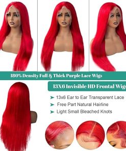 Wig store-Straight-Munx Wear and Go Glueless Wig Human Hair- Pre Plucked 13×6 Red Lace Front Wigs Human Hair for Black Women Bleached Knots Natural Hairline 180% Density HD Transparent Human Hair Wig 16in 2
